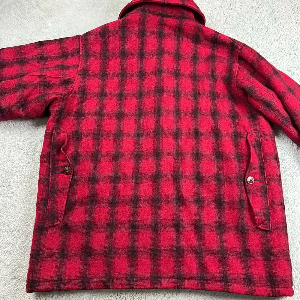 Woolrich Vintage Red Buffalo Plaid Hunting Jacket Size 44 Wool Field Coat SZ L
